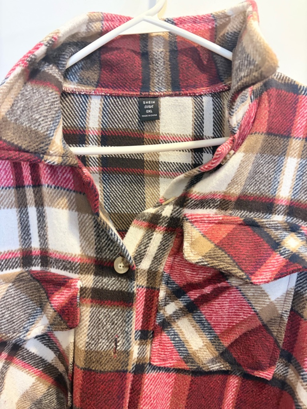 NWOT SHEIN Plaid Shacket in Burgundy, Brown & Cream - Picture 5 of 11